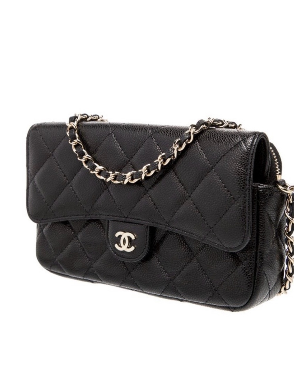 CHANEL Black Quilted Mini Crossbody with Gold Chain perfect for phone ++